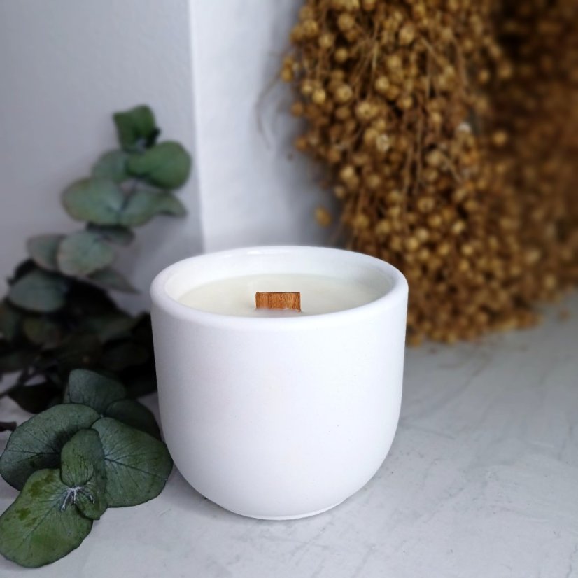 Sójová svíčka v betonu DOKONALÝ RELAX / Citronová tráva x zázvor 220g