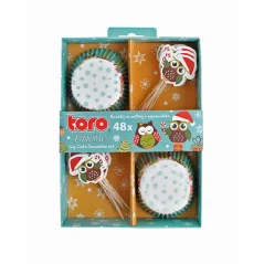 Papírové košíčky na muffiny + napichovátka 24ks TORO vánoční sovy
